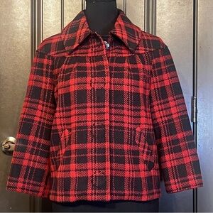 KENSIE Red and Black Plaid Wool Blend Jacket with 3/4 Sleeves, Size 6